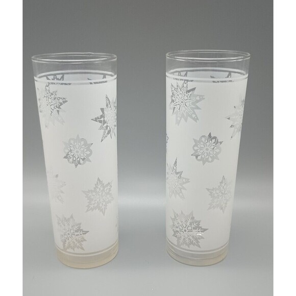 Federal Glass White Satin Frost Snowflake Highball Glasses Set Of 2 - Picture 1 of 4